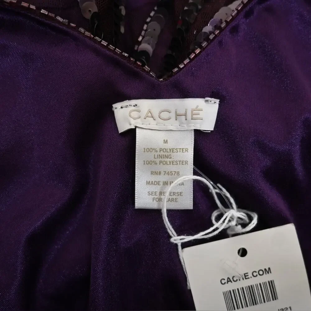 Cache Womens M Purple Short Sleeve Sequin Evening Cocktail Blouse NEW - Picture 7 of 9